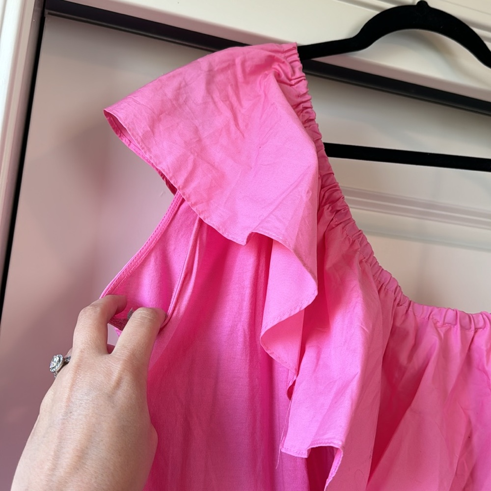 Pink Top One Shoulder w/ Ruffles - Picture 2 of 5